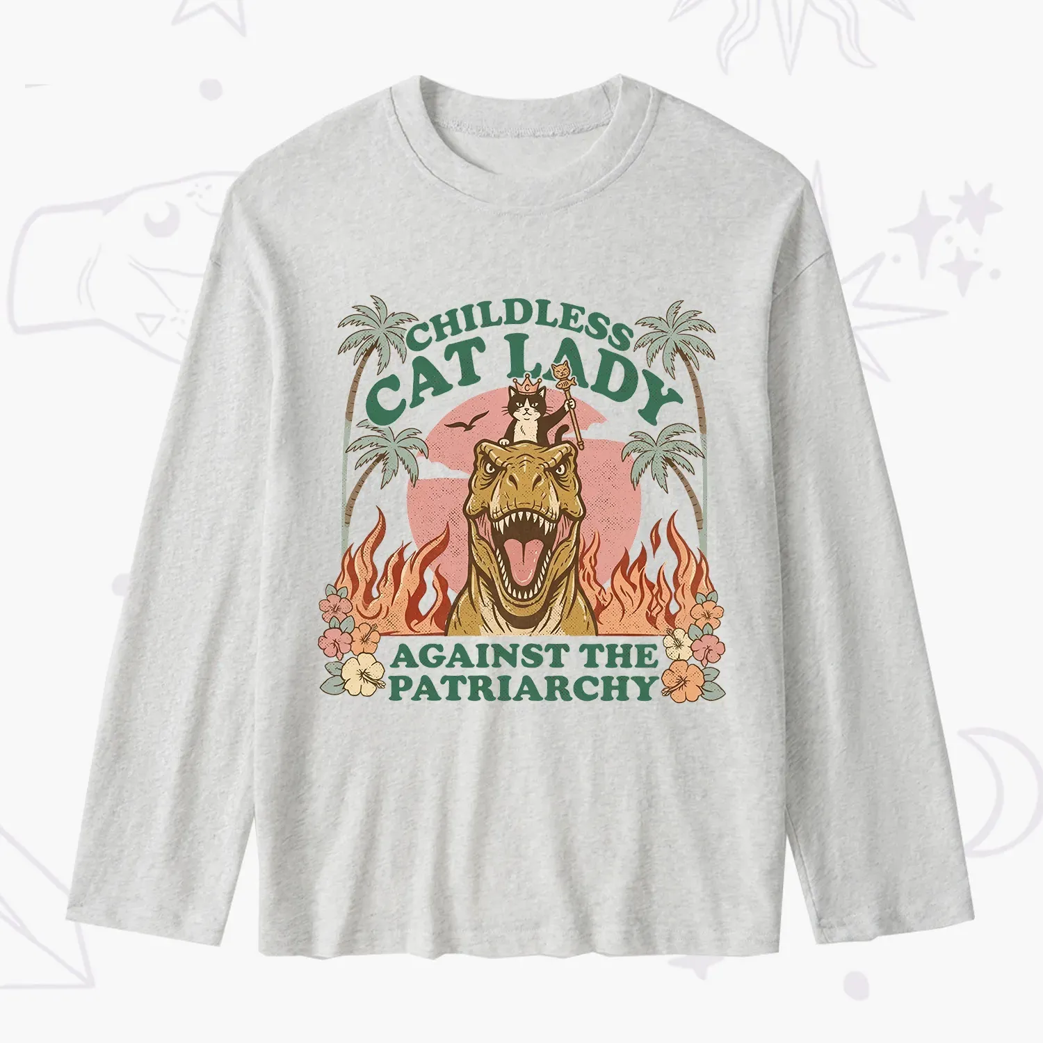 Purplehecate Childless Cat Lady Burn the Patriarchy Slub Long Sleeve T-Shirt