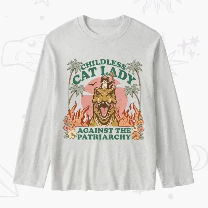 Purplehecate Childless Cat Lady Burn the Patriarchy Slub Long Sleeve T-Shirt