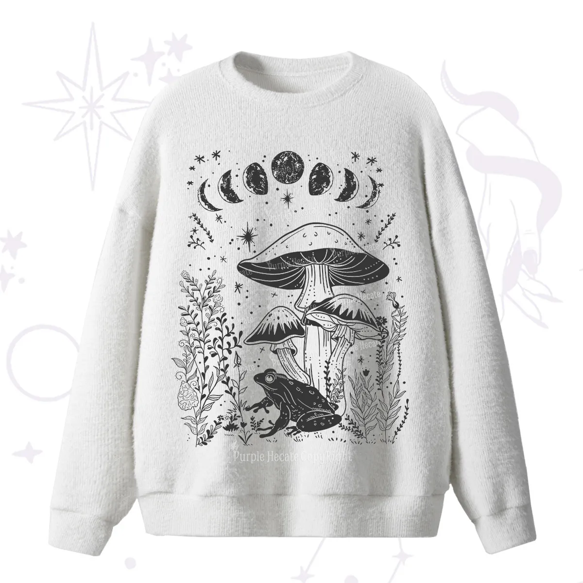 Purplehecate Celestial Frog Mushrooms Fuzzy Ugly Sweater