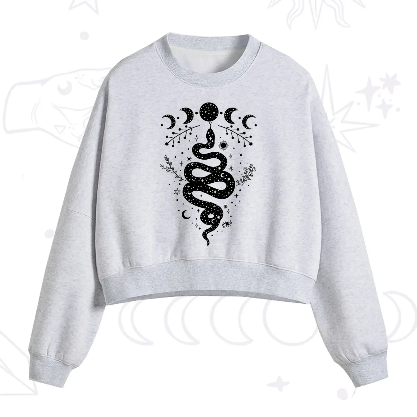 Purplehecate Snake And Moon Phase Comfort Fleece Cropped Sweatshirt