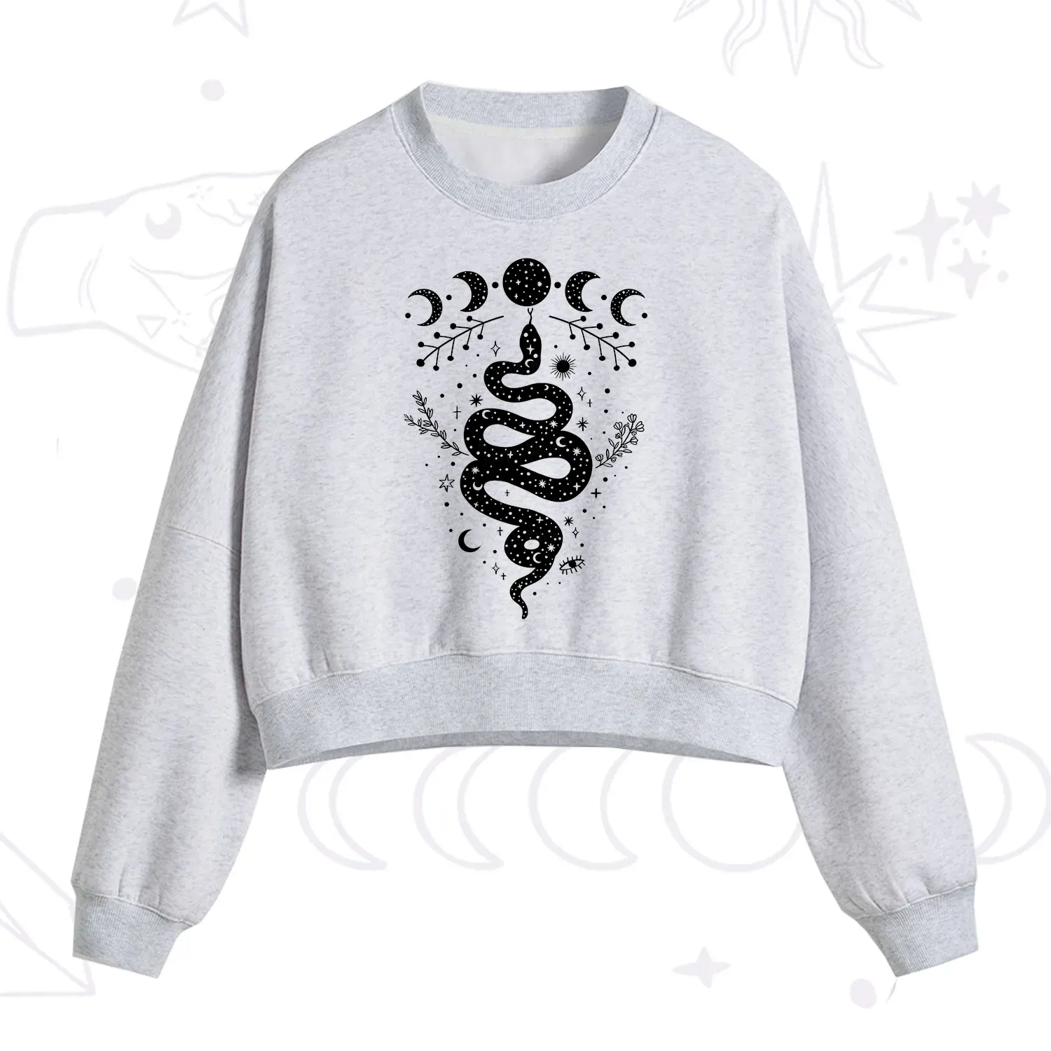 Purplehecate Snake And Moon Phase Comfort Fleece Cropped Sweatshirt