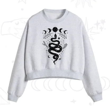 Purplehecate Snake And Moon Phase Comfort Fleece Cropped Sweatshirt