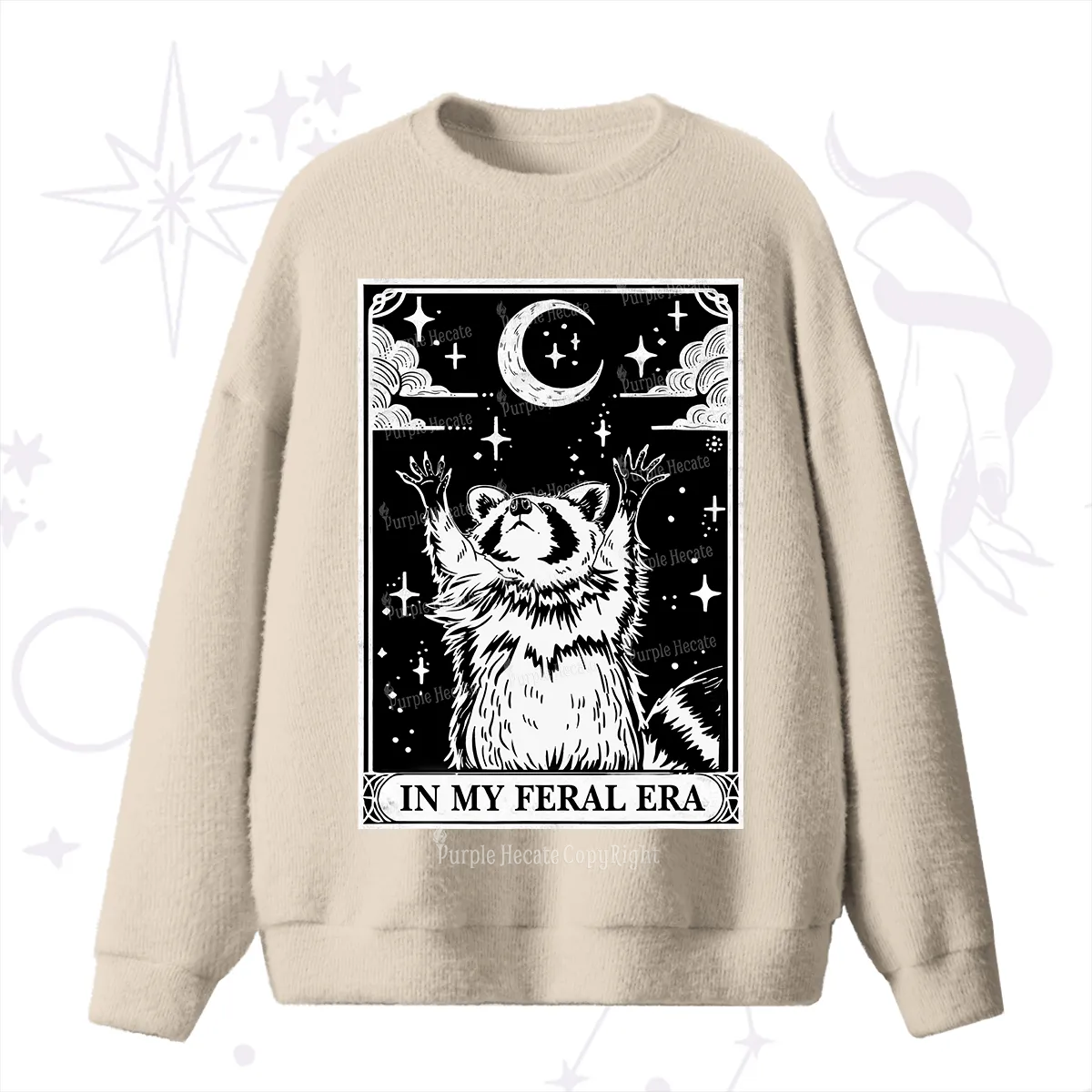 Purplehecate The In My Feral Era Oracle Card Fuzzy Ugly Sweater
