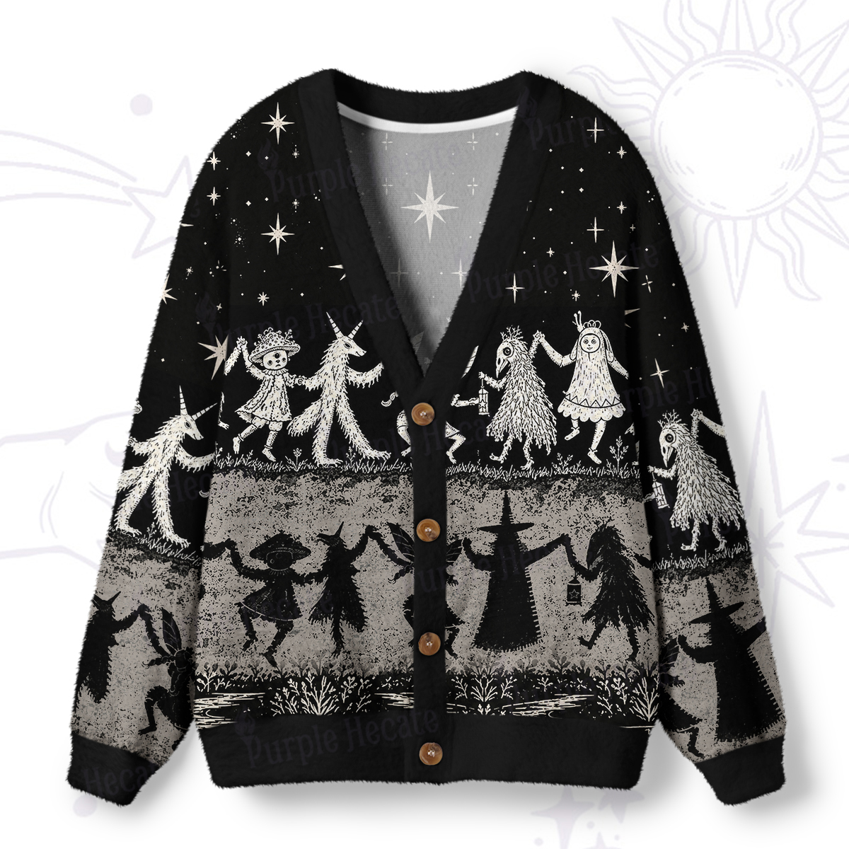 Purplehecate Where the Wild Fae Dance Ugly Cardigan Sweaters