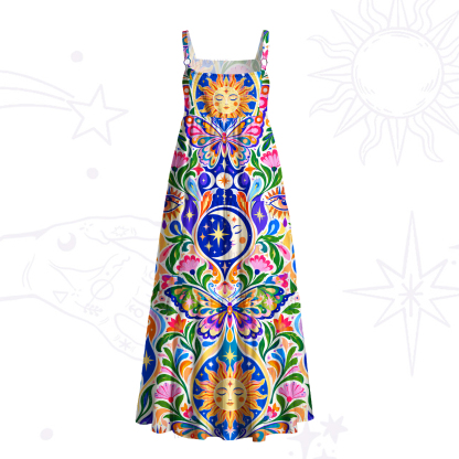Purplehecate Sun & Moon Butterfly Garden Wide Straps Maxi Dress