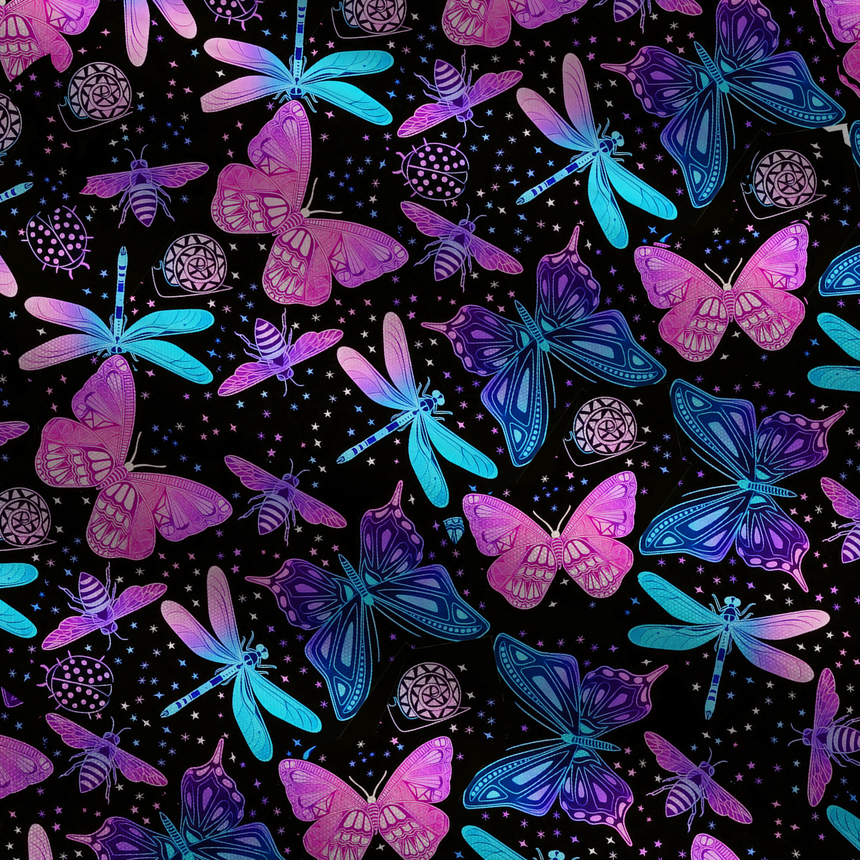 Purplehecate Neon Butterfly Dragonfly Tie Shoulder Maxi Dress