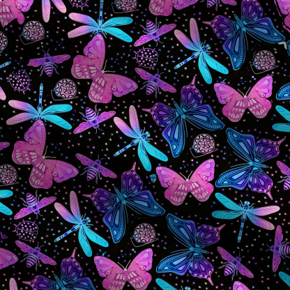 Purplehecate Neon Butterfly Dragonfly Tie Shoulder Maxi Dress