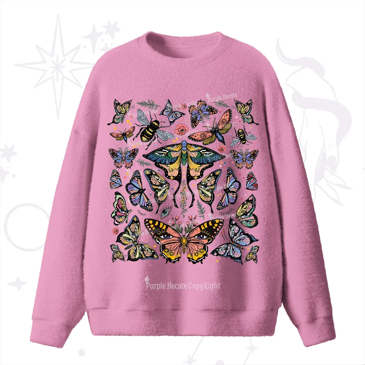 Purplehecate Mystical Butterfly & Moth Fuzzy Ugly Sweater