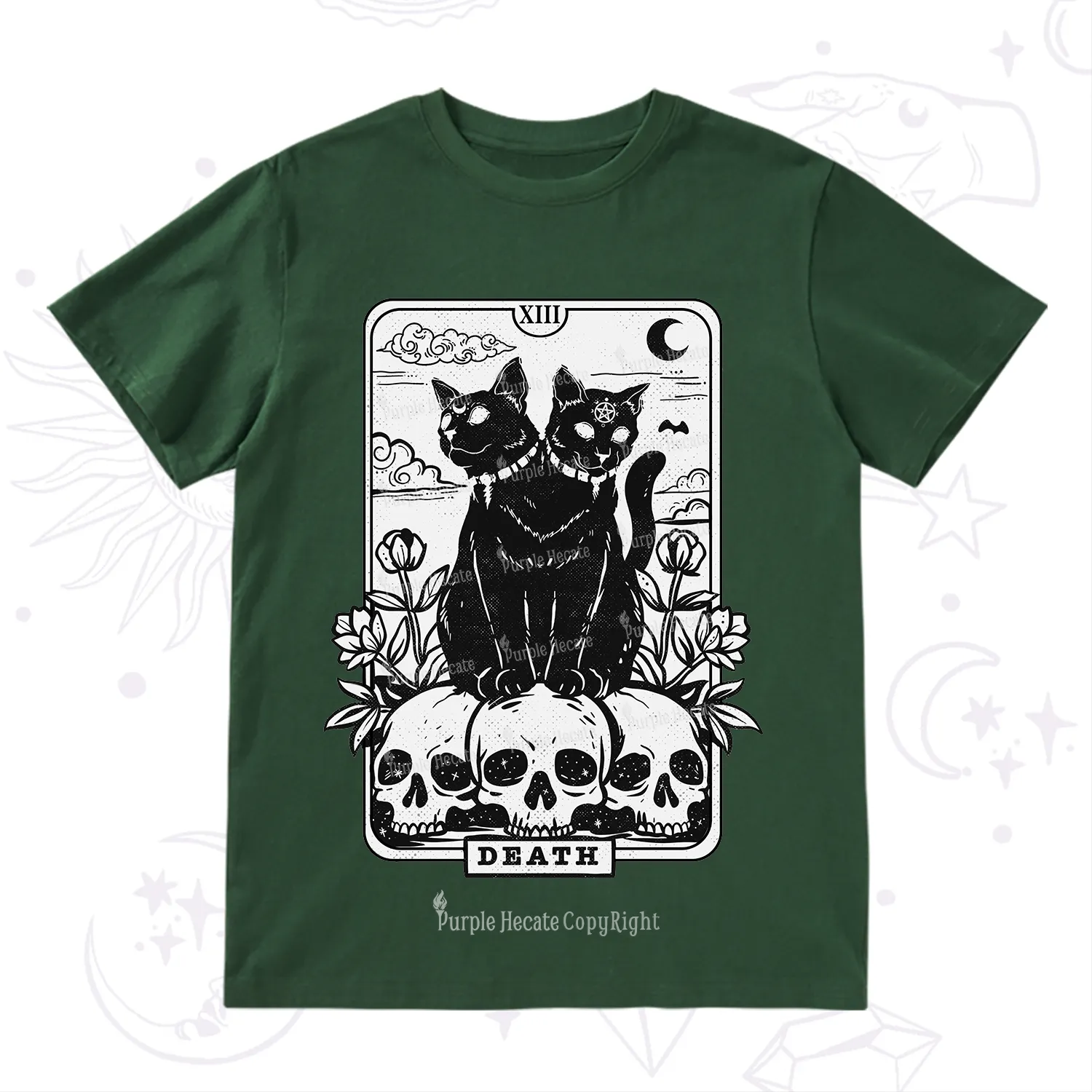 Purplehecate The Black Cat Death Tarot Card T-Shirt