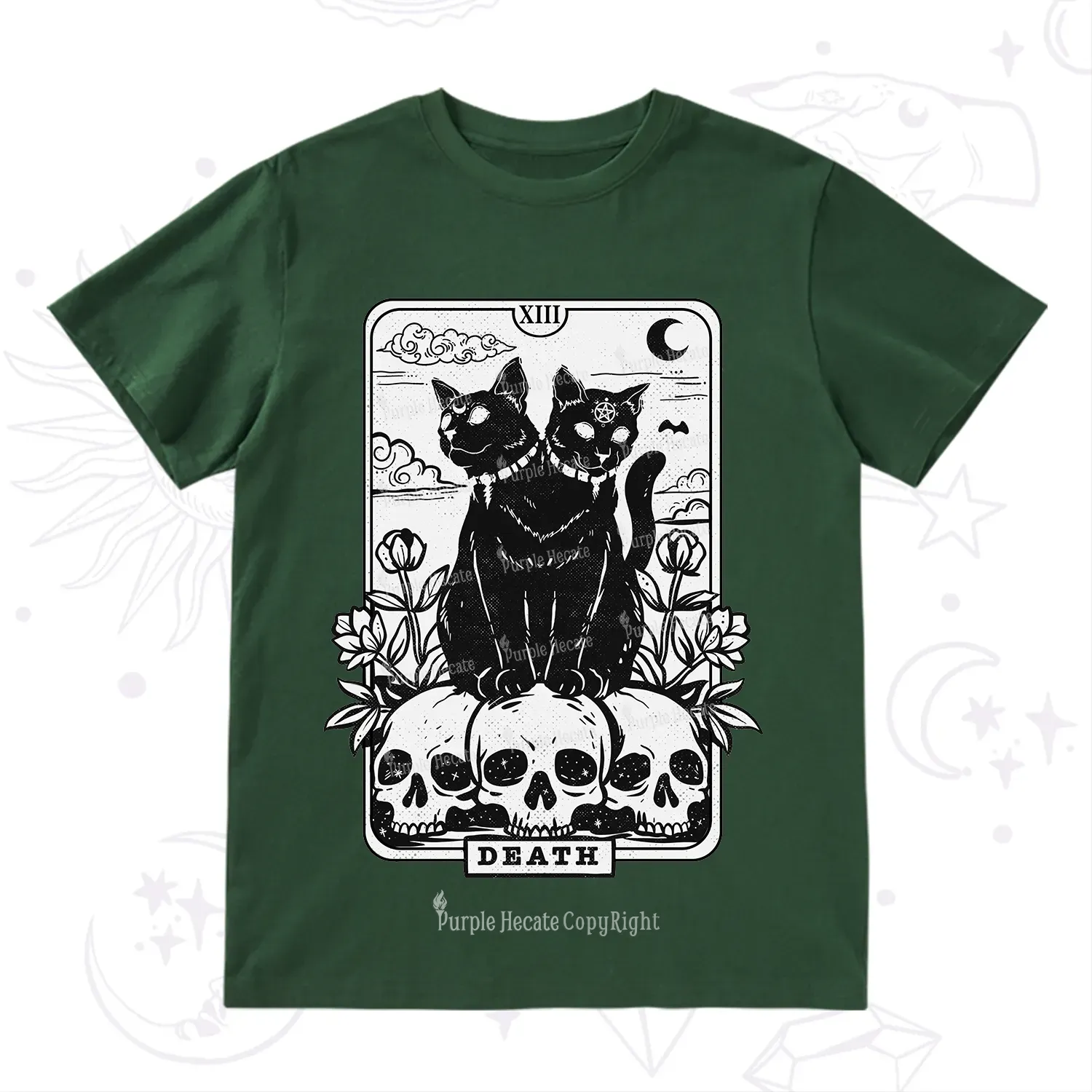 Purplehecate The Black Cat Death Tarot Card T-Shirt
