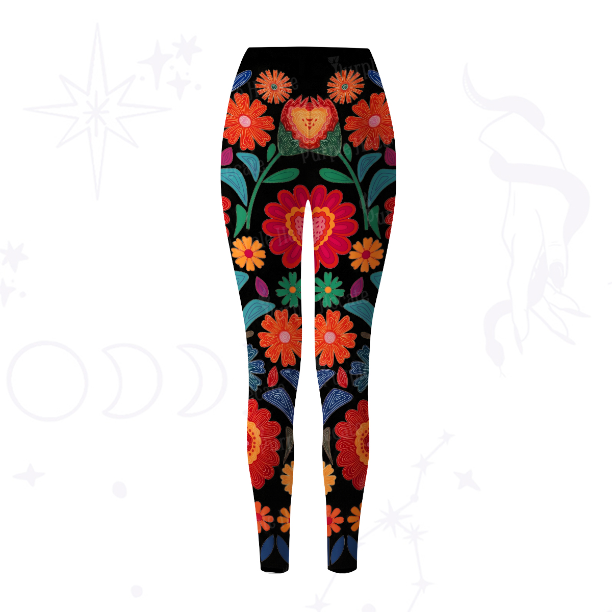 Purplehecate Retro Bloom Folk Floral Yoga Pants