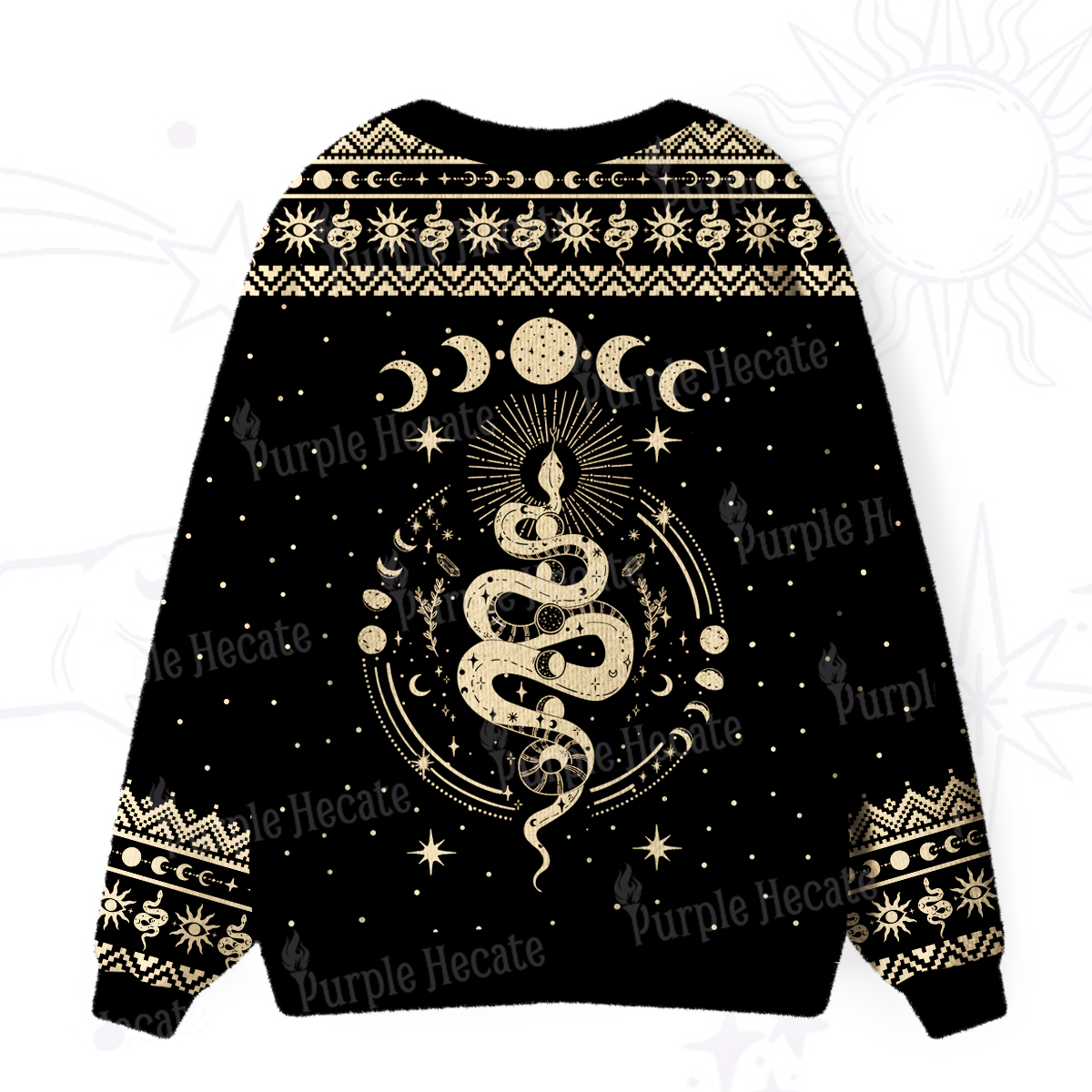 Purplehecate Snake And Moon Phase Comfort Ugly Cardigan Sweaters