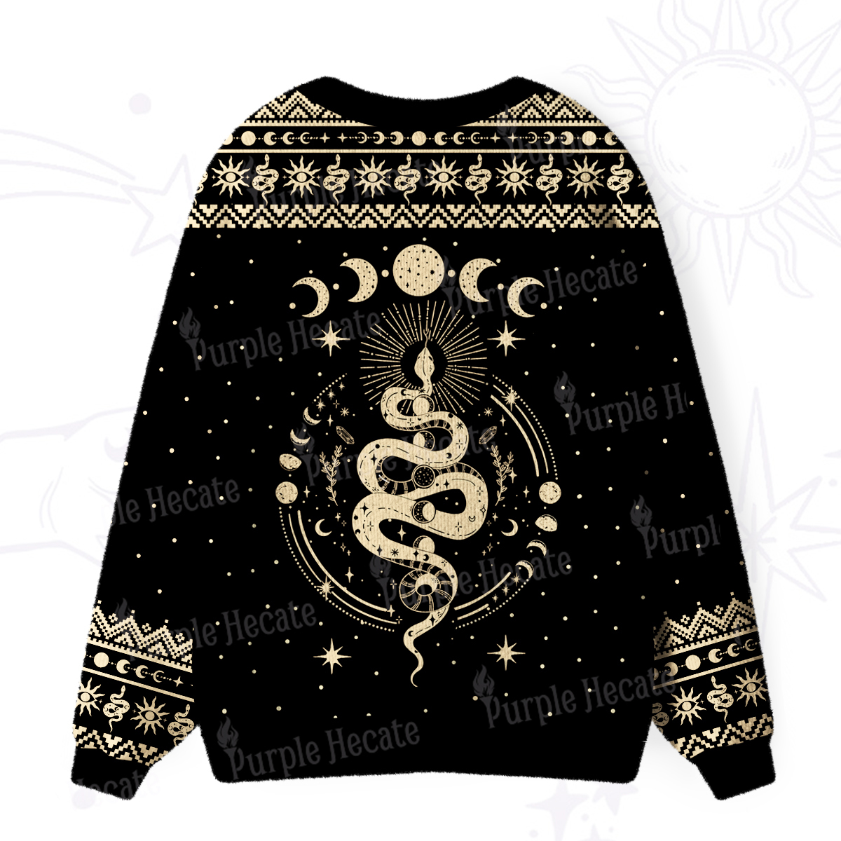 Purplehecate Snake And Moon Phase Comfort Ugly Cardigan Sweaters