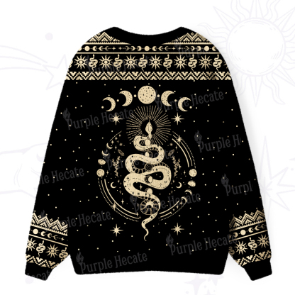Purplehecate Snake And Moon Phase Comfort Ugly Cardigan Sweaters