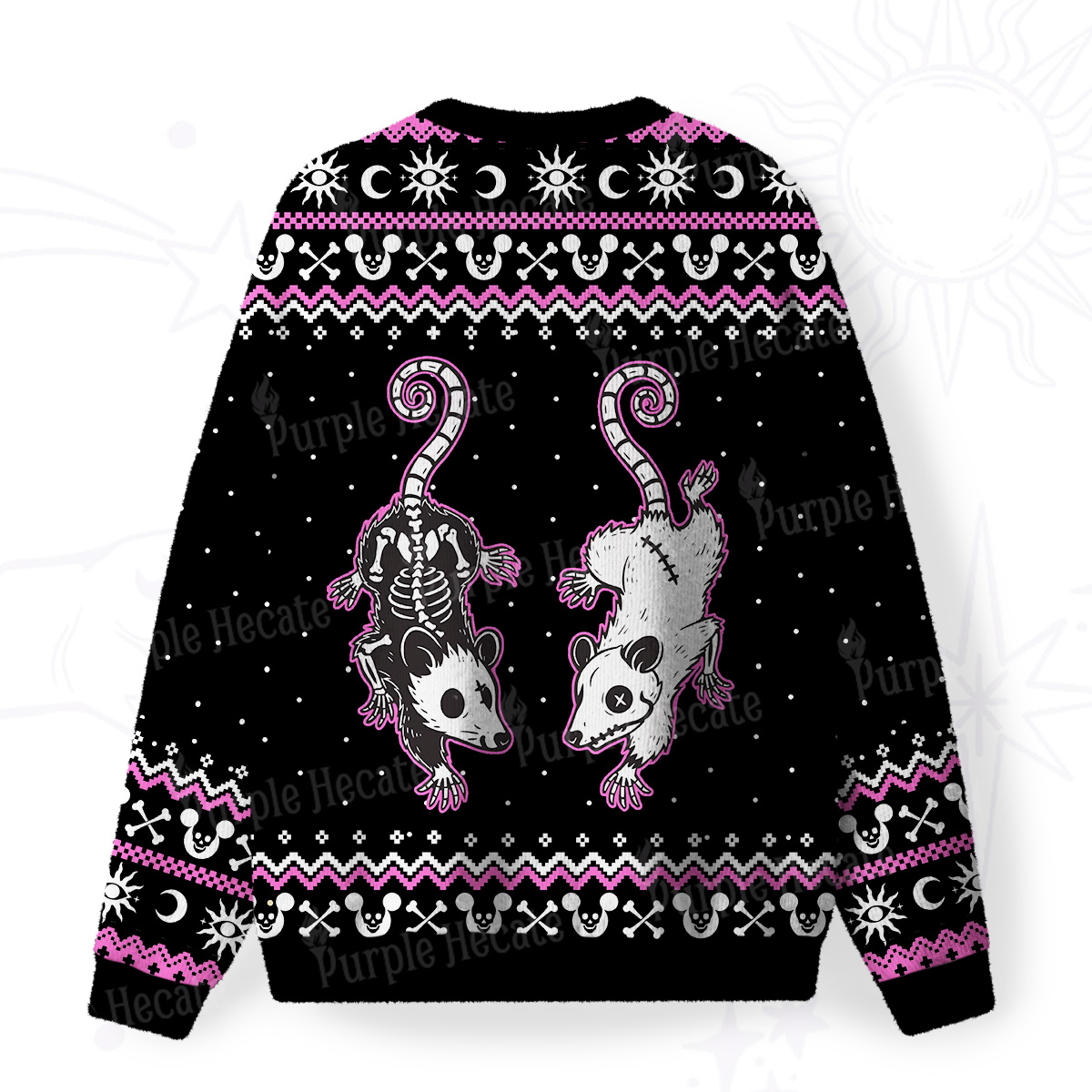 Purplehecate Moonlit Skeleton Rats Fuzzy Ugly Sweatshirt