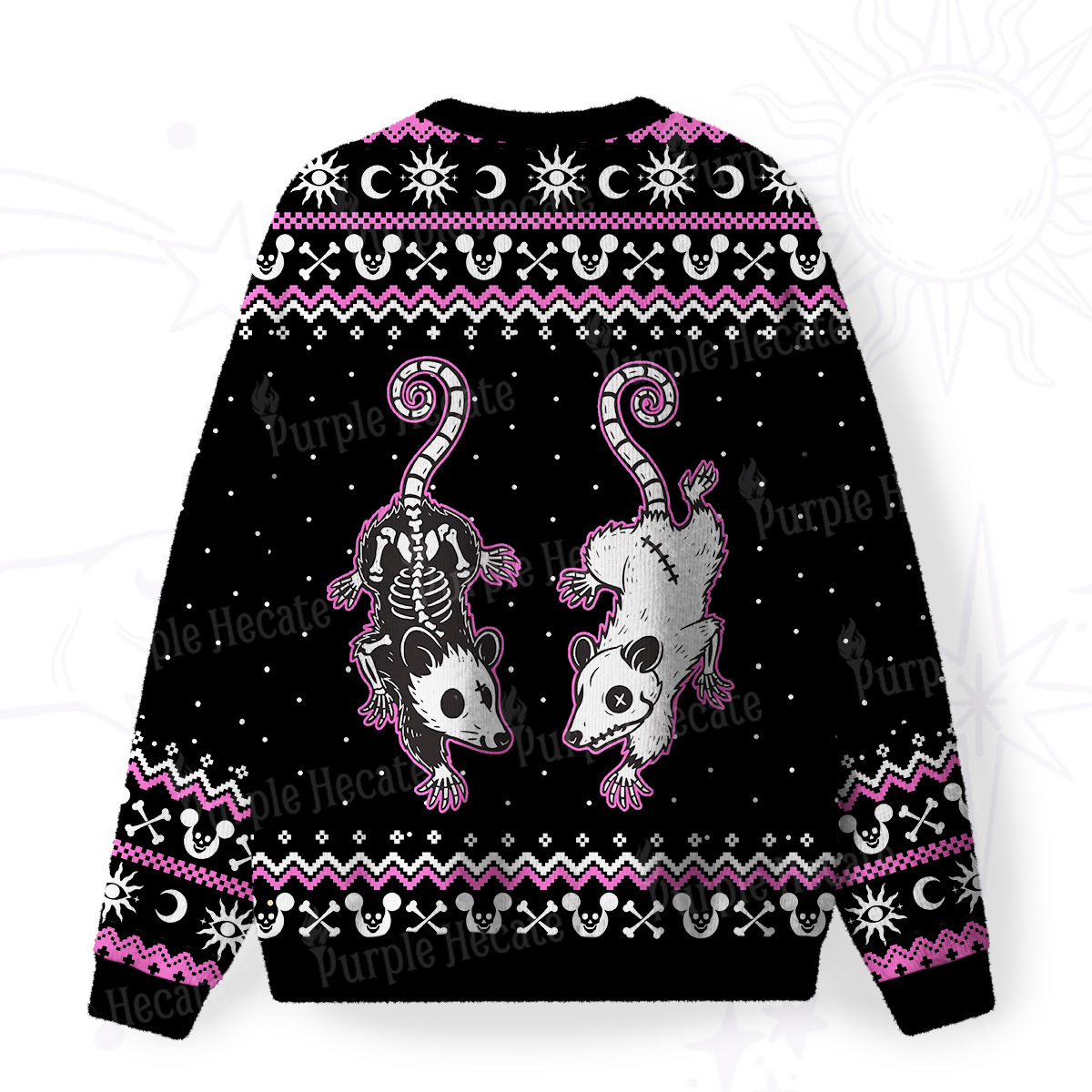 Purplehecate Moonlit Skeleton Rats Fuzzy Ugly Sweatshirt