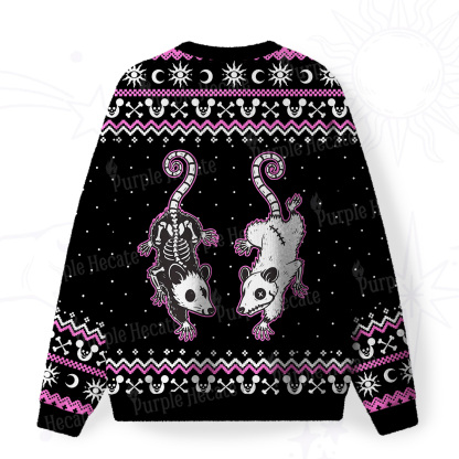 Purplehecate Moonlit Skeleton Rats Fuzzy Ugly Sweatshirt