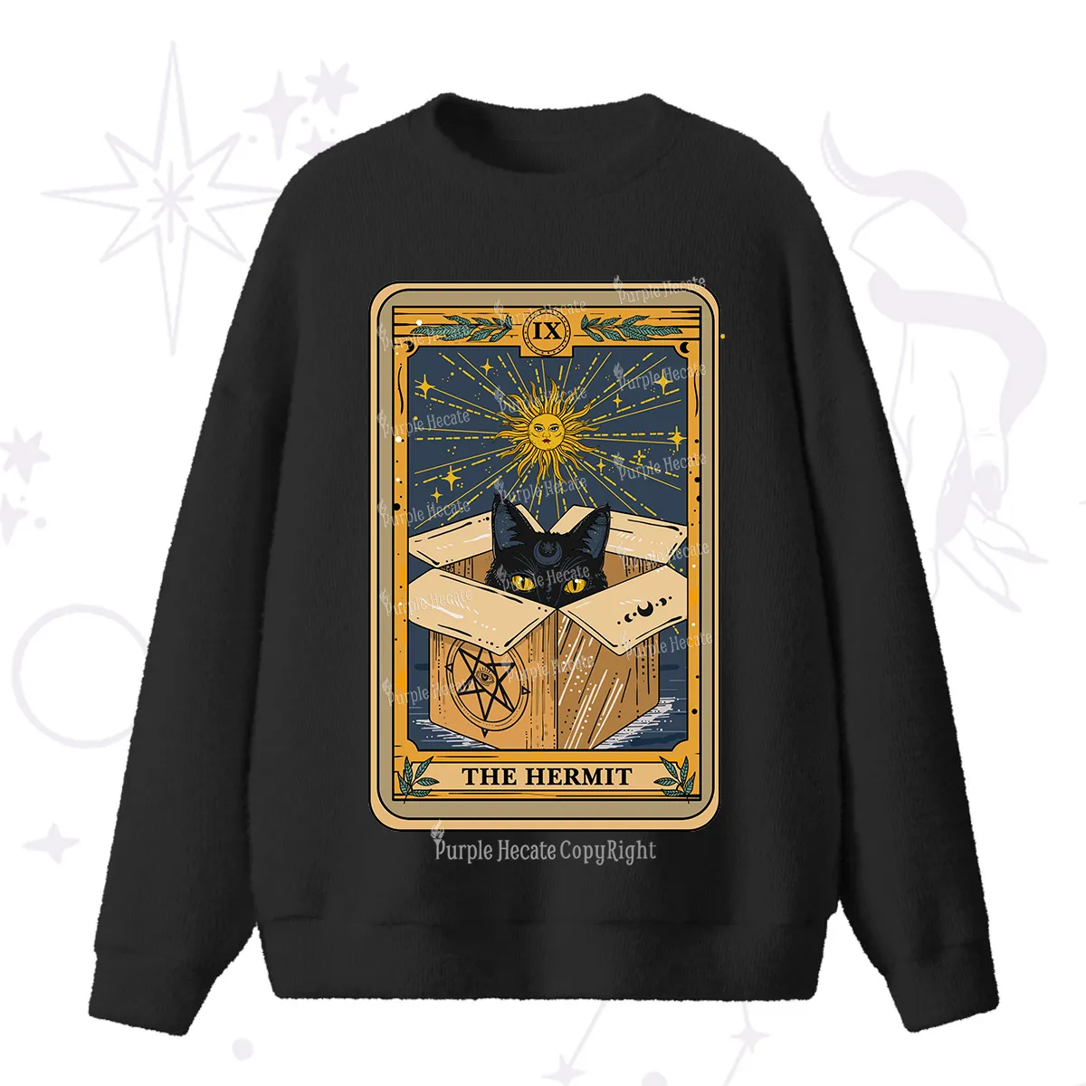 Purplehecate The Hermit Cat Tarot Card Fuzzy Ugly Sweater