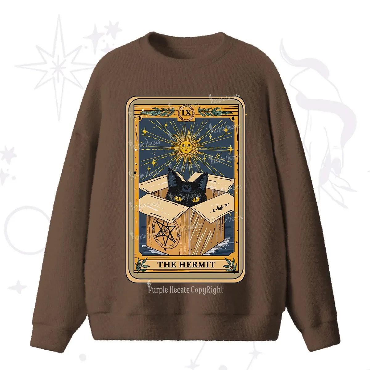 Purplehecate The Hermit Cat Tarot Card Fuzzy Ugly Sweater