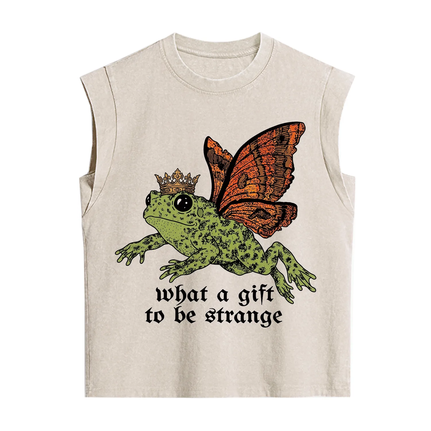 Purplehecate What a Gift to Be Strange Cat Frog Vintage Washed Tank