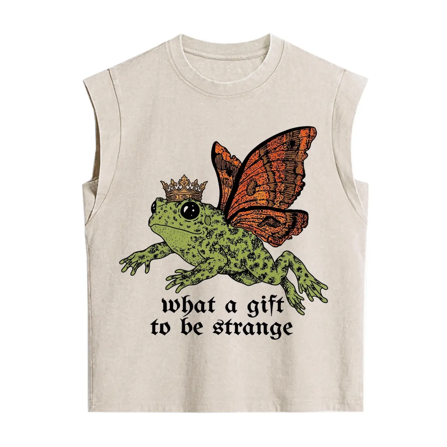 Purplehecate What a Gift to Be Strange Cat Frog Vintage Washed Tank