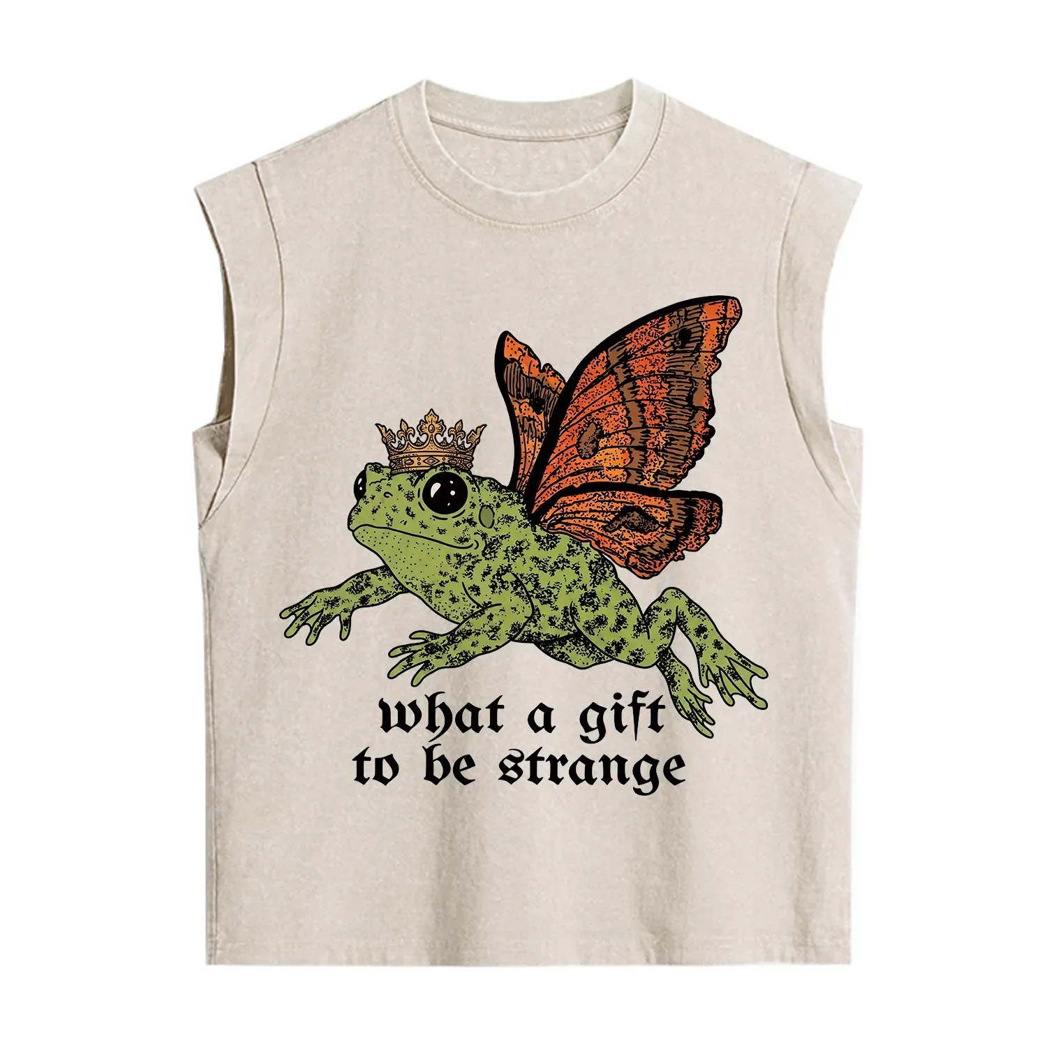 Purplehecate What a Gift to Be Strange Cat Frog Vintage Washed Tank