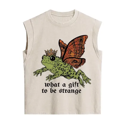 Purplehecate What a Gift to Be Strange Cat Frog Vintage Washed Tank