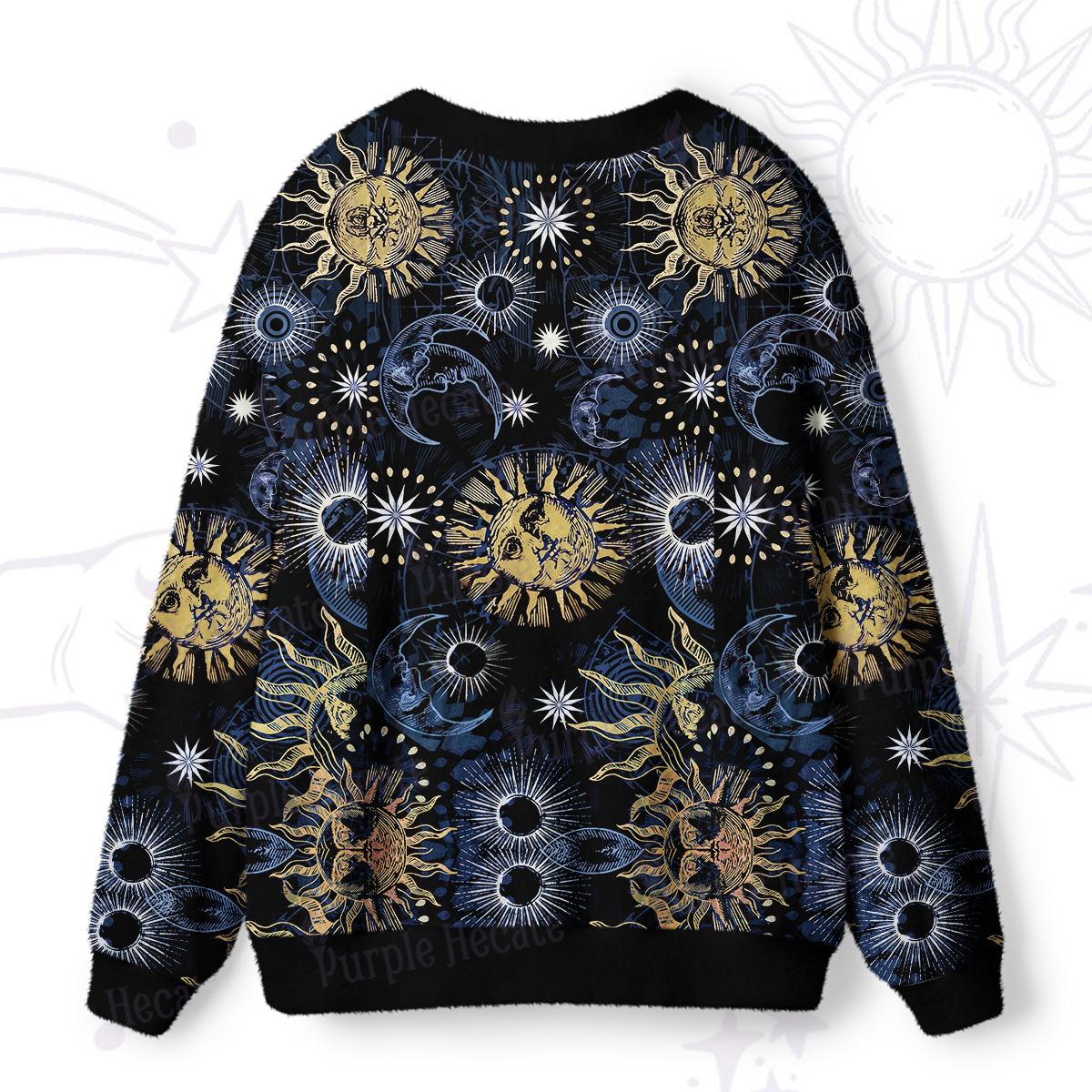 Purplehecate Starbound Celestial Sun & Moon Ugly Cardigan Sweaters