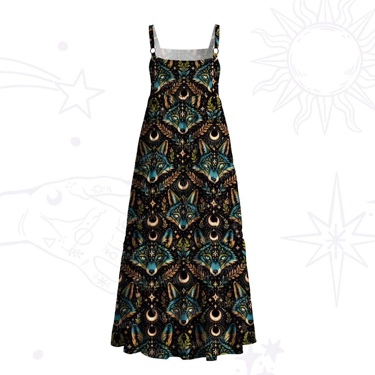 Purplehecate Lunar Forest Spirit Wolf Wide Straps Maxi Dress
