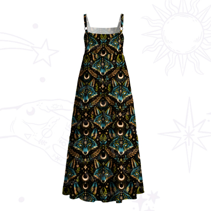 Purplehecate Lunar Forest Spirit Wolf Wide Straps Maxi Dress