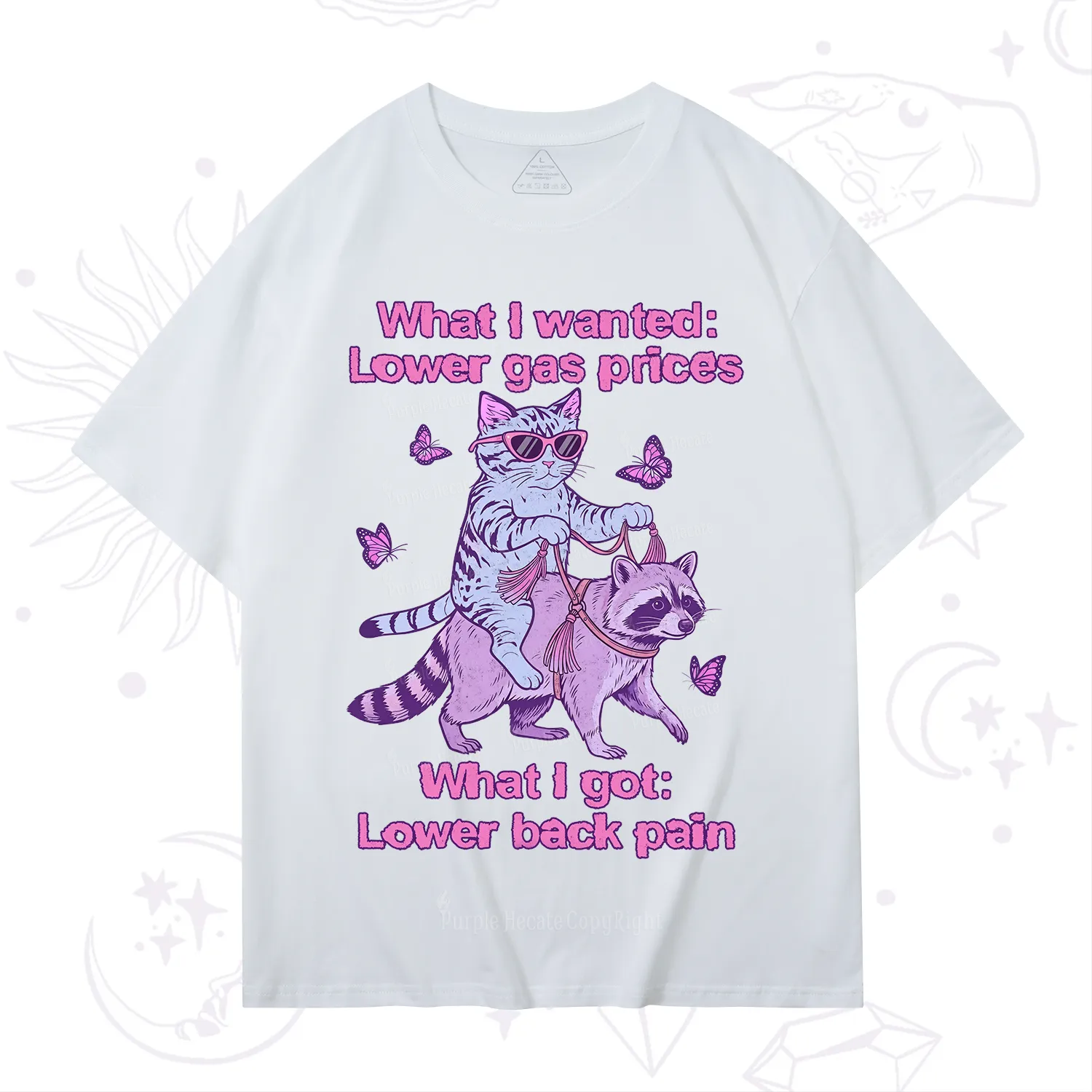 Purplehecate Lower Gas Prices Lower Back Pain Cat T-Shirt