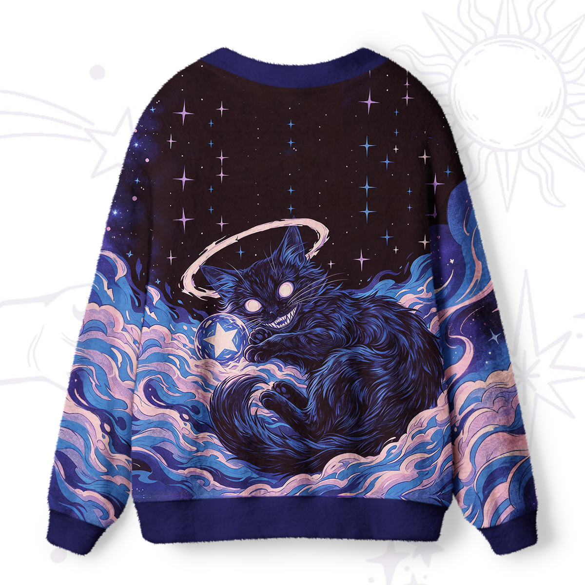 Purplehecate Starsea Vortex Mischief Ghost Cat Ugly Cardigan Sweaters