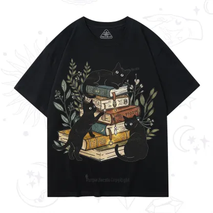Purplehecate Enchanted Library Three Black Cats T-Shirt