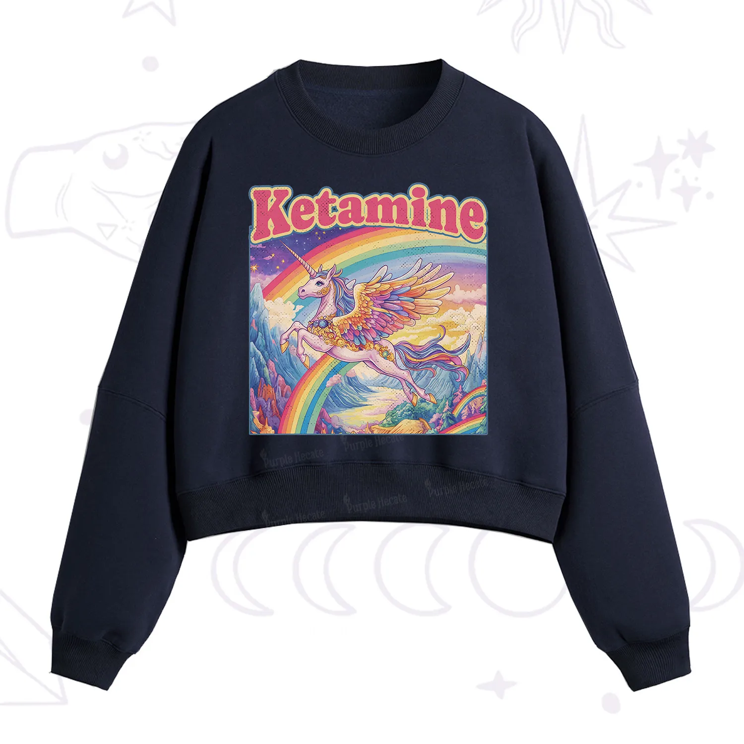 Purplehecate Ketamine Rainbow Unicorn Fleece Cropped Sweatshirt