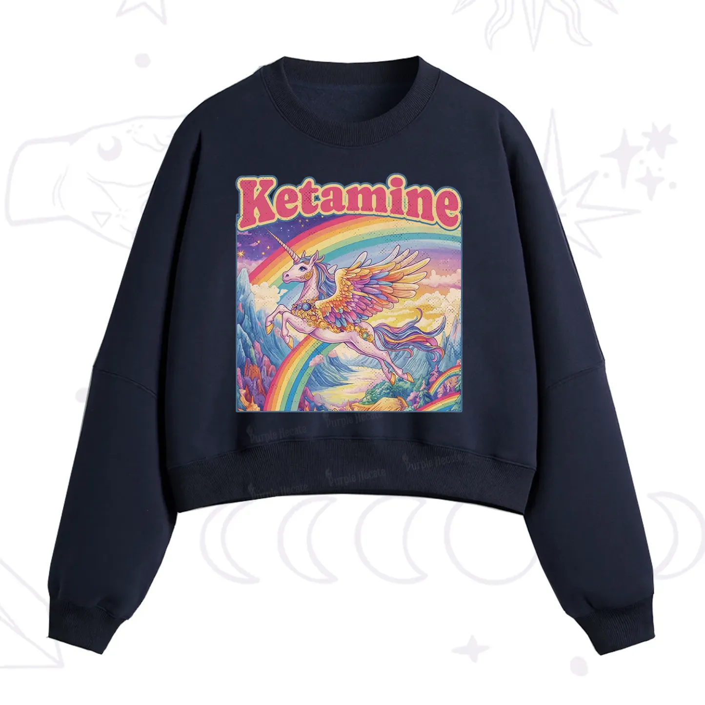 Purplehecate Ketamine Rainbow Unicorn Fleece Cropped Sweatshirt