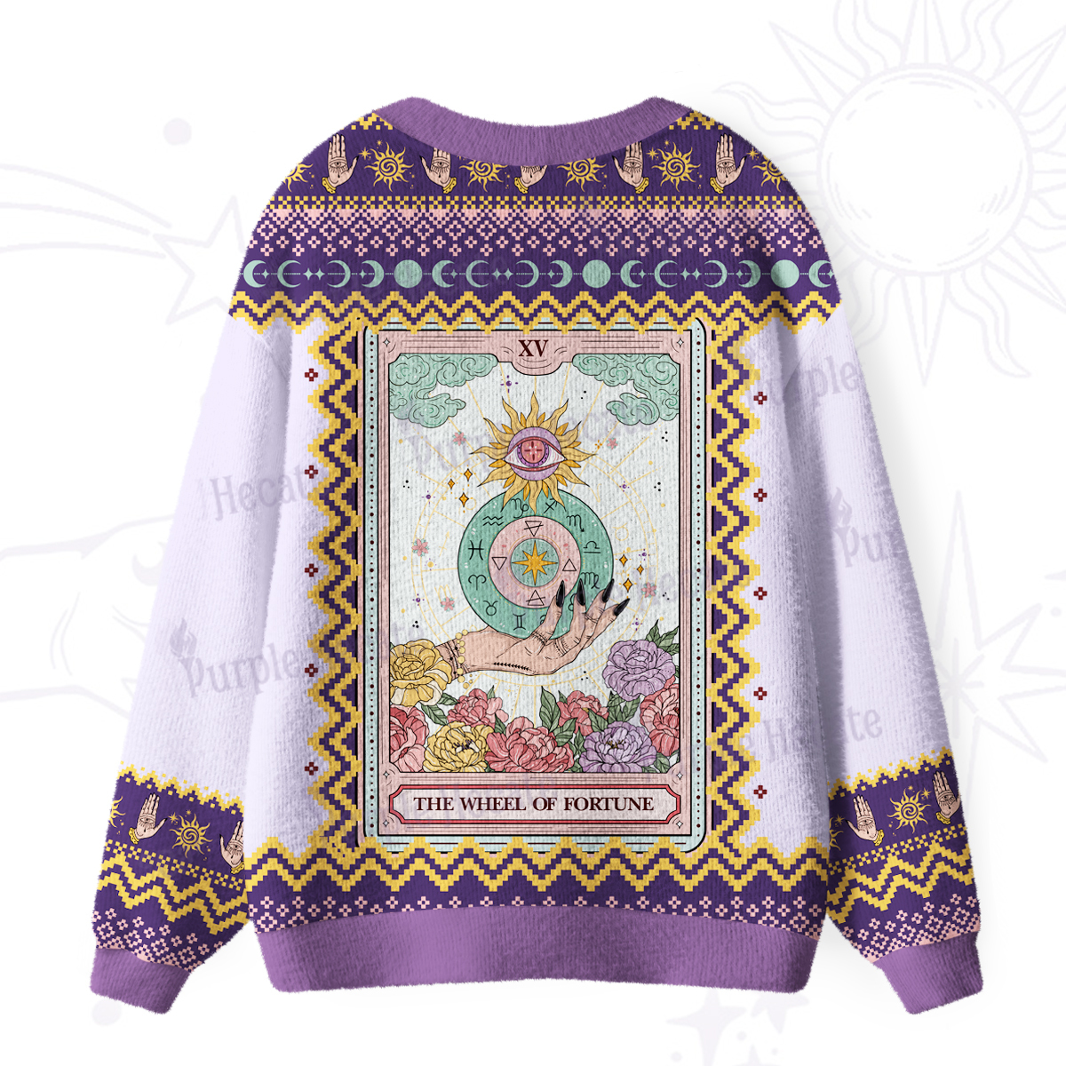 Purplehecate The Wheel of Fate Tarot Card Ugly Cardigan Sweaters