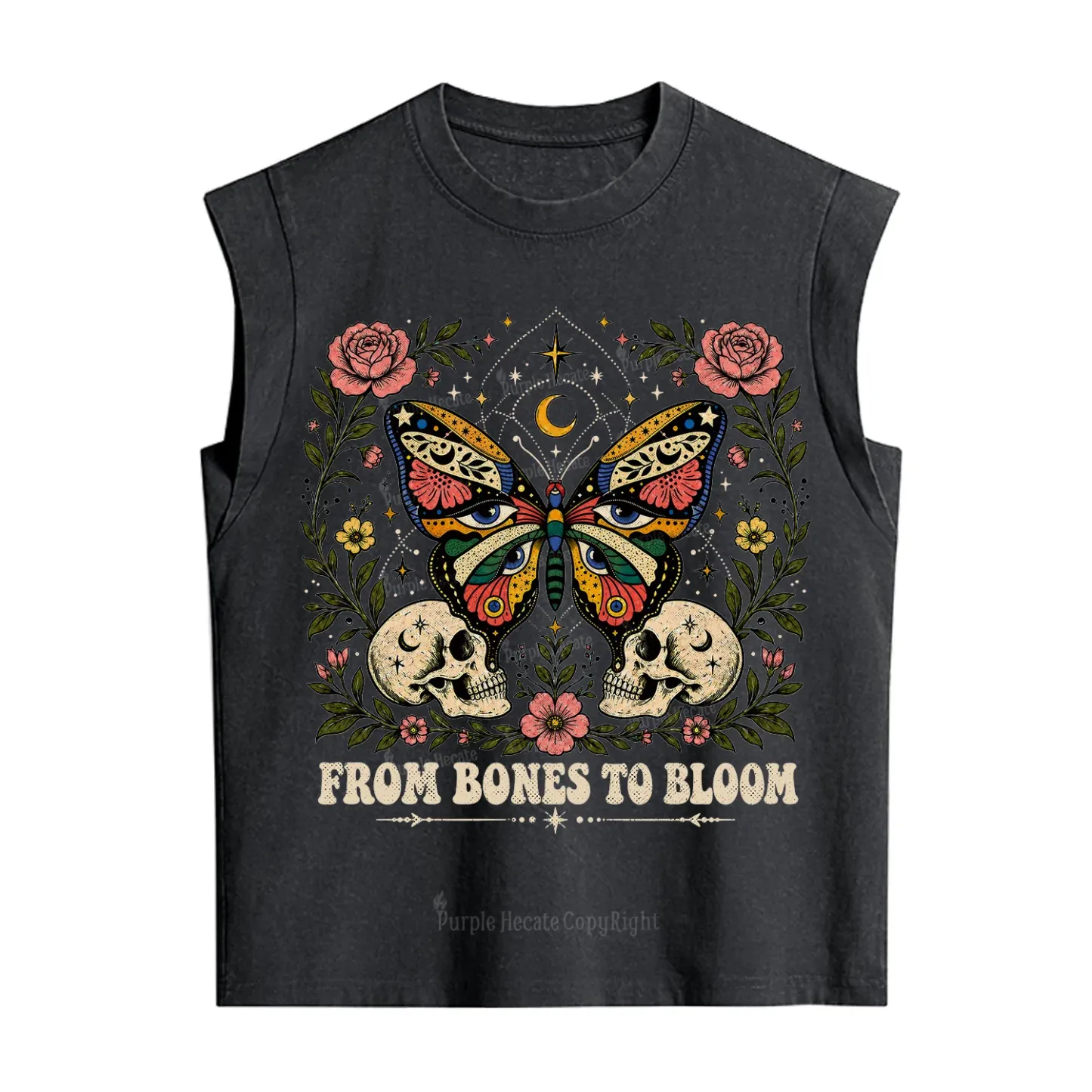 Purplehecate From Bones to Bloom Butterfly Vintage Washed Tank