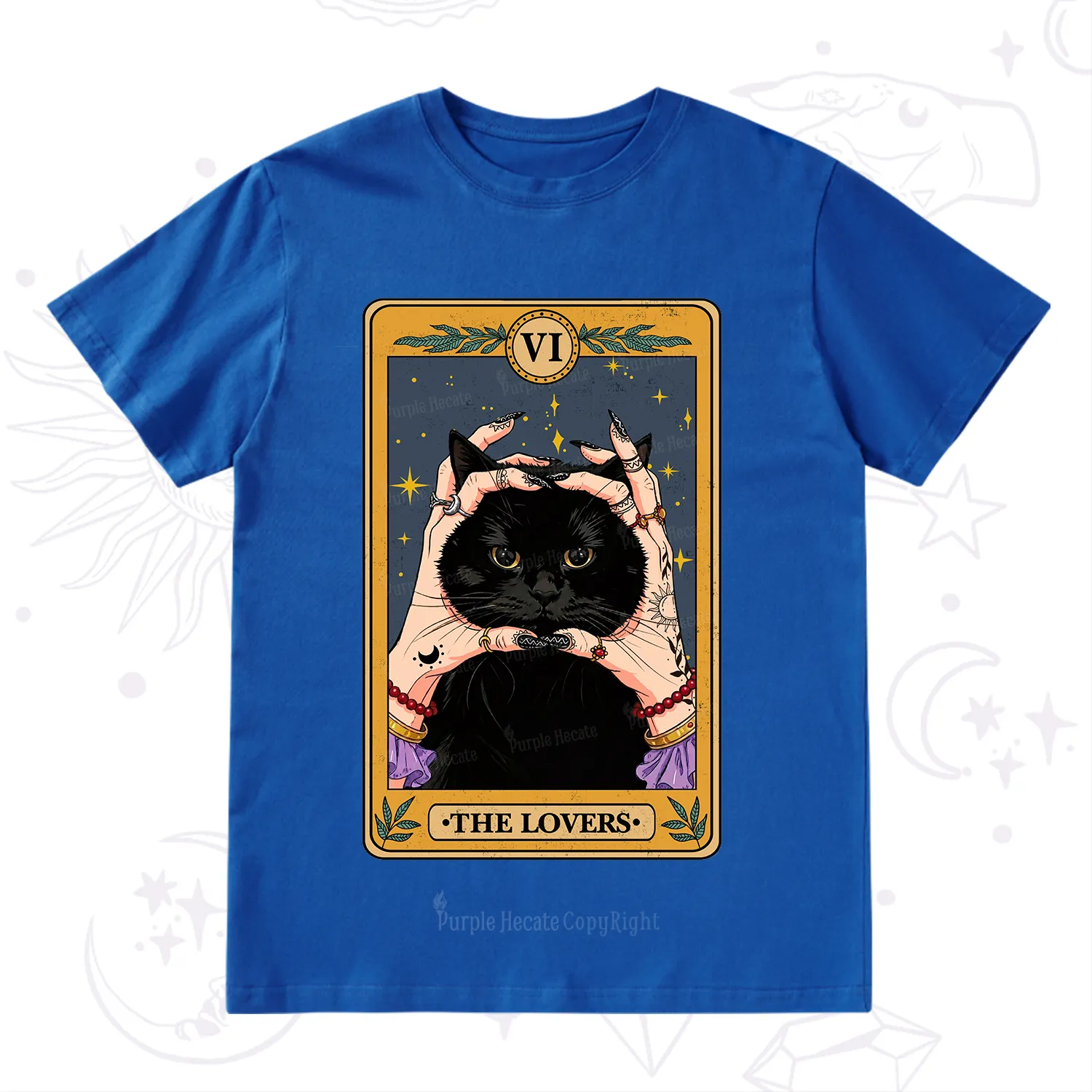 Purplehecate Black Cat The Lovers Tarot Card T-Shirt