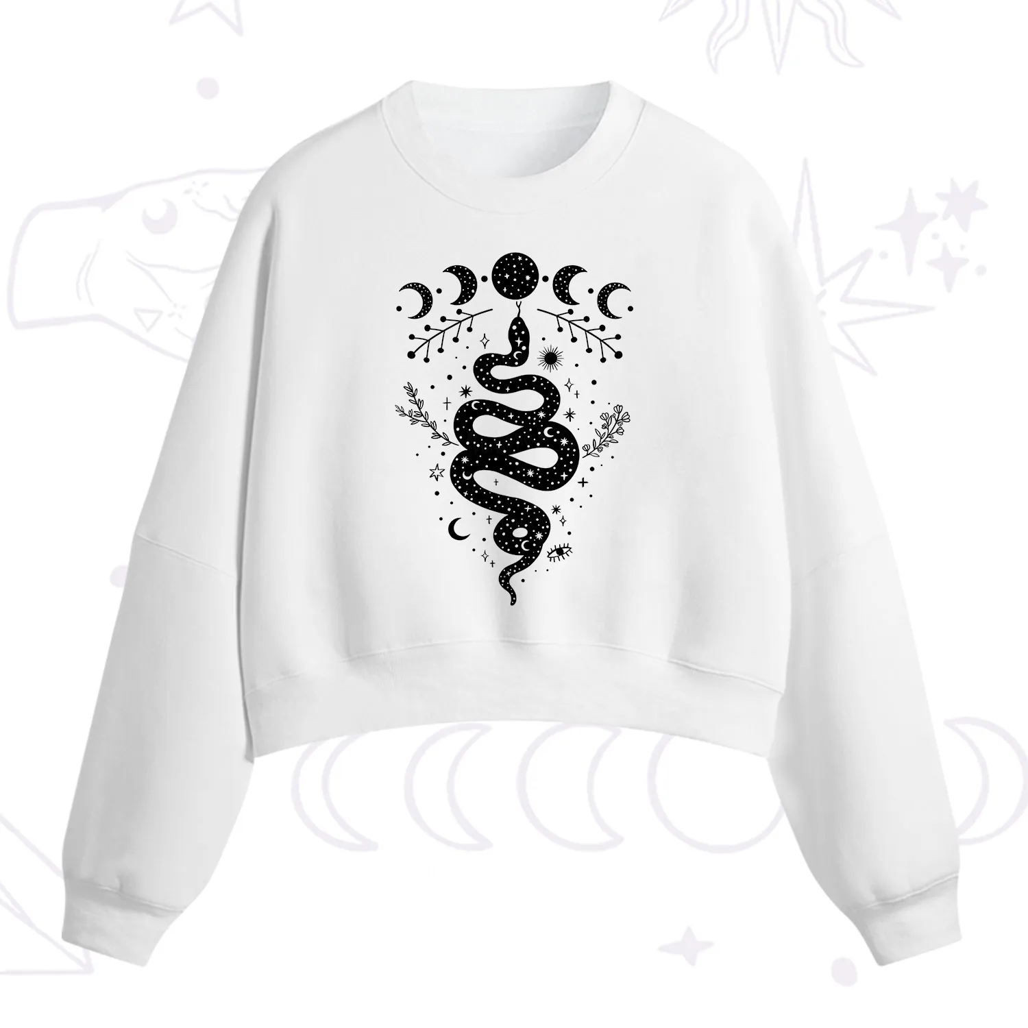 Purplehecate Snake And Moon Phase Comfort Fleece Cropped Sweatshirt