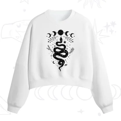 Purplehecate Snake And Moon Phase Comfort Fleece Cropped Sweatshirt