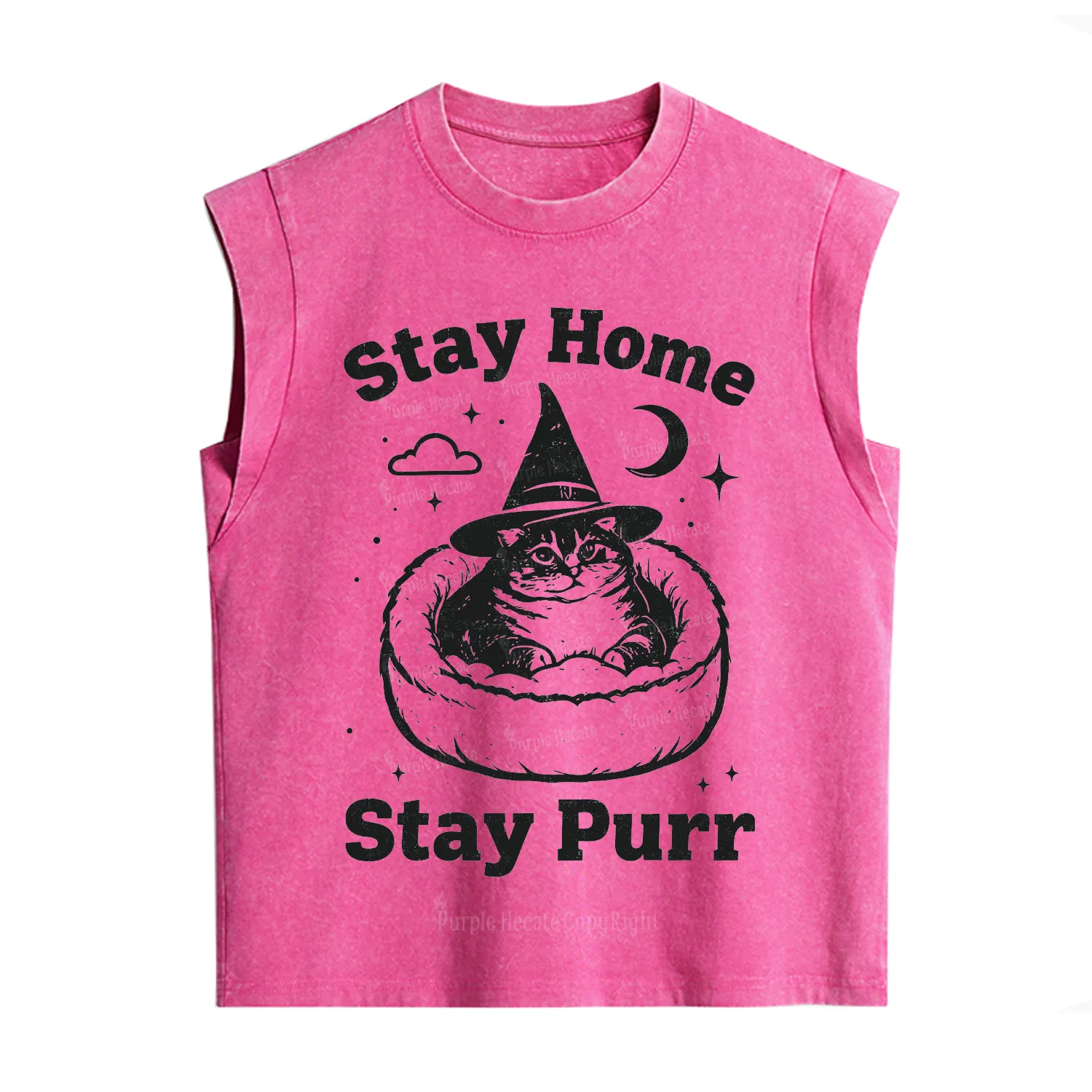 Purplehecate Stay Home Stay Purr Witch Cat Vintage Washed Tank