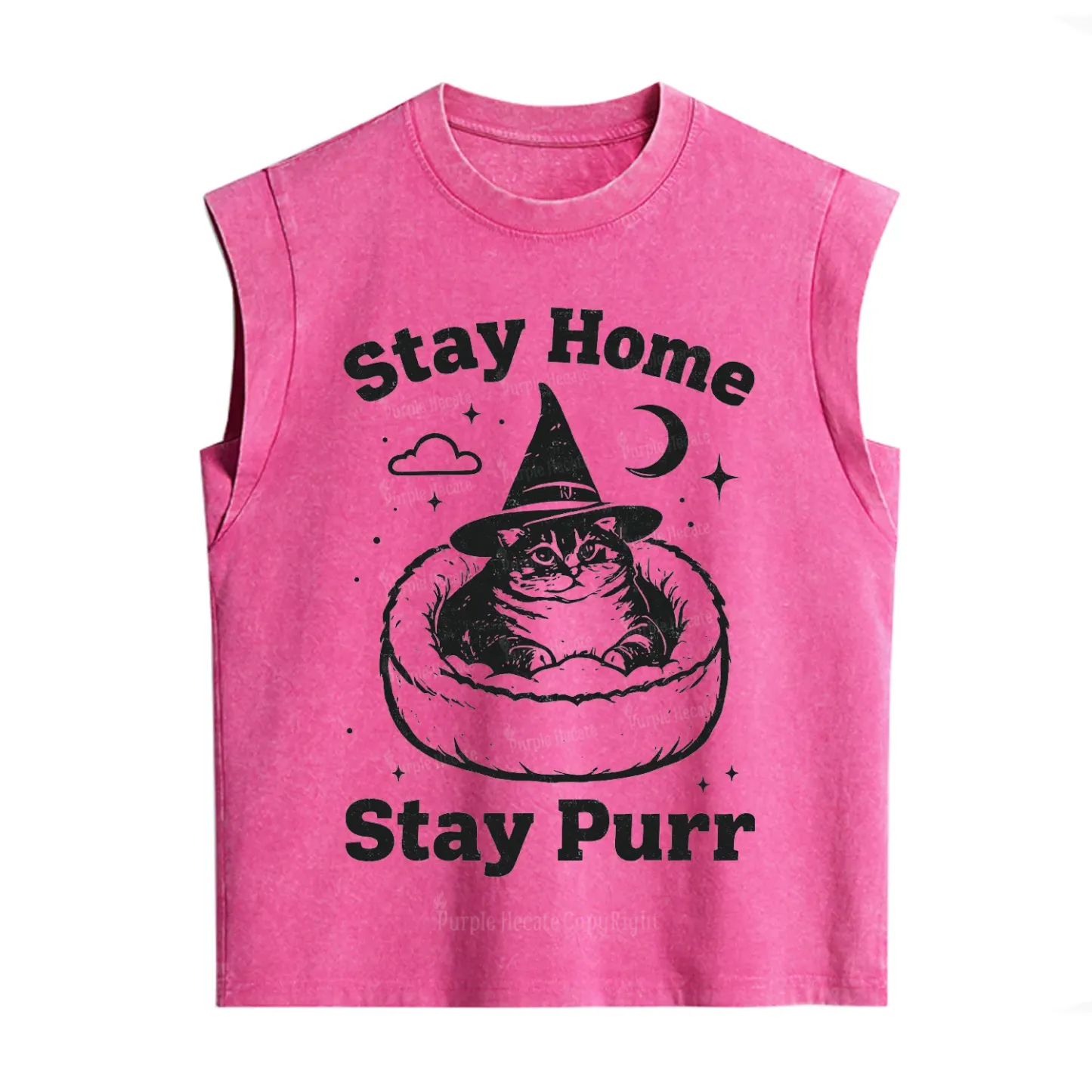 Purplehecate Stay Home Stay Purr Witch Cat Vintage Washed Tank