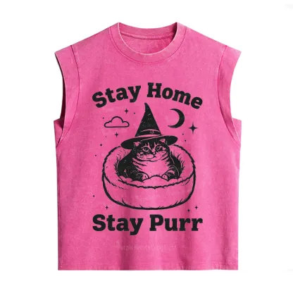 Purplehecate Stay Home Stay Purr Witch Cat Vintage Washed Tank