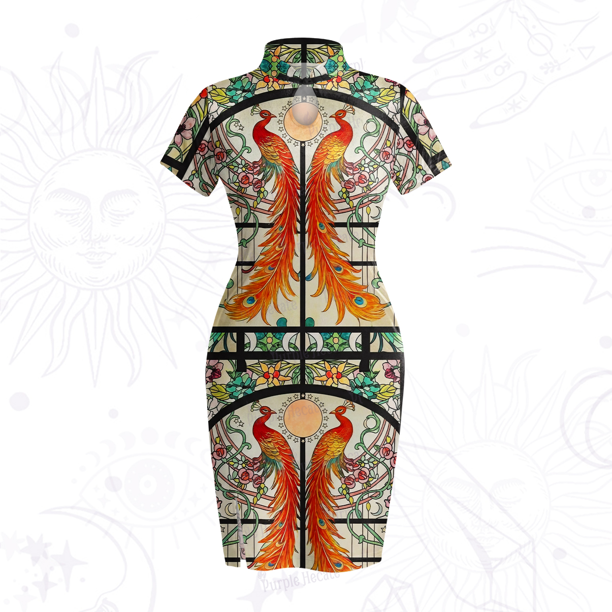 Purplehecate Stained Glass Rose Romance Velvet Bodycon Dress