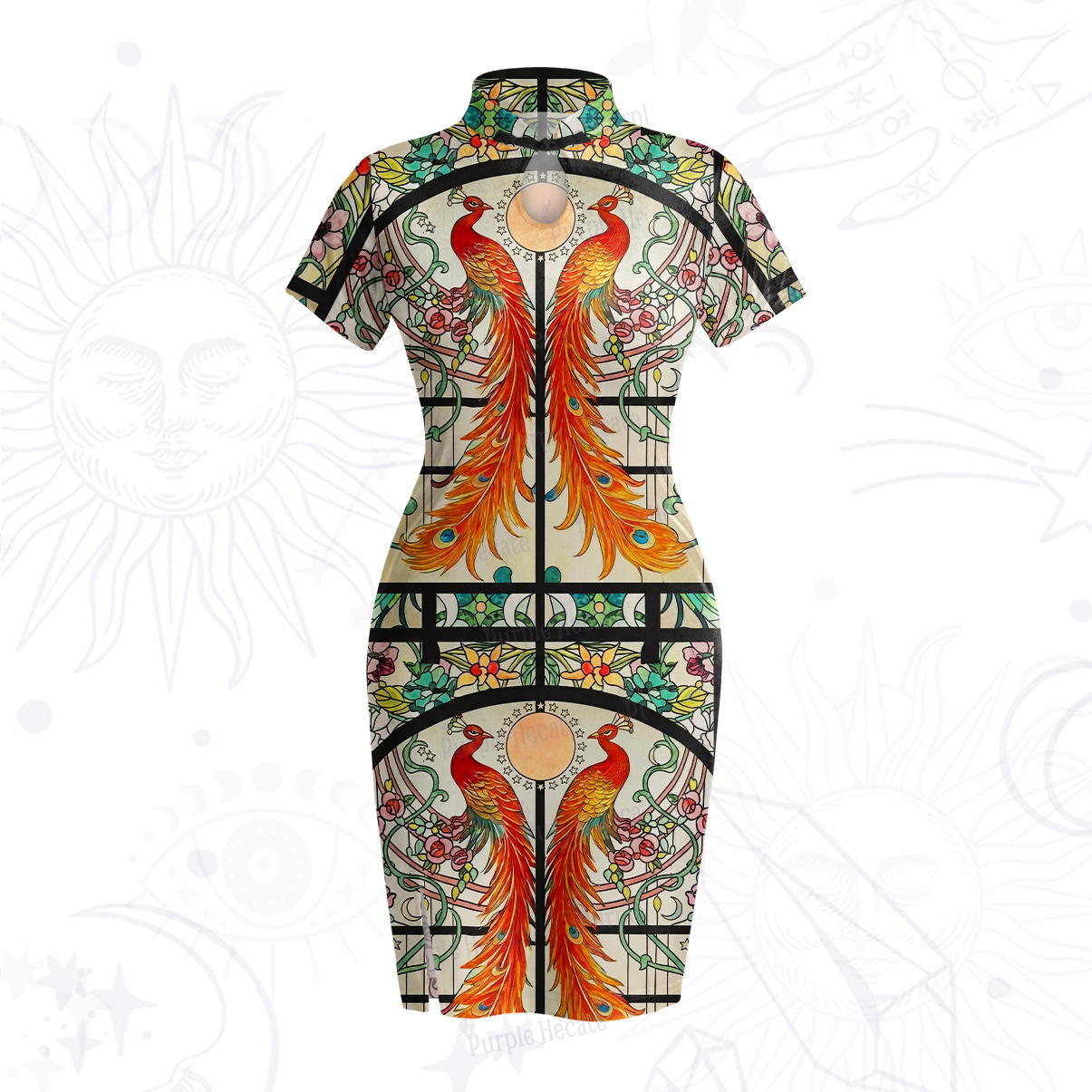 Purplehecate Stained Glass Rose Romance Velvet Bodycon Dress