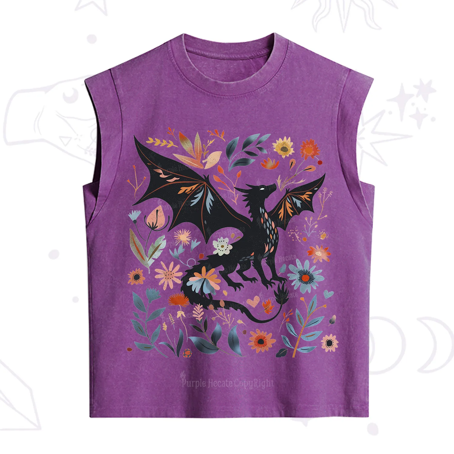 Purplehecate Vintage Fantasy Wyvern Bookish Vintage Washed Tank
