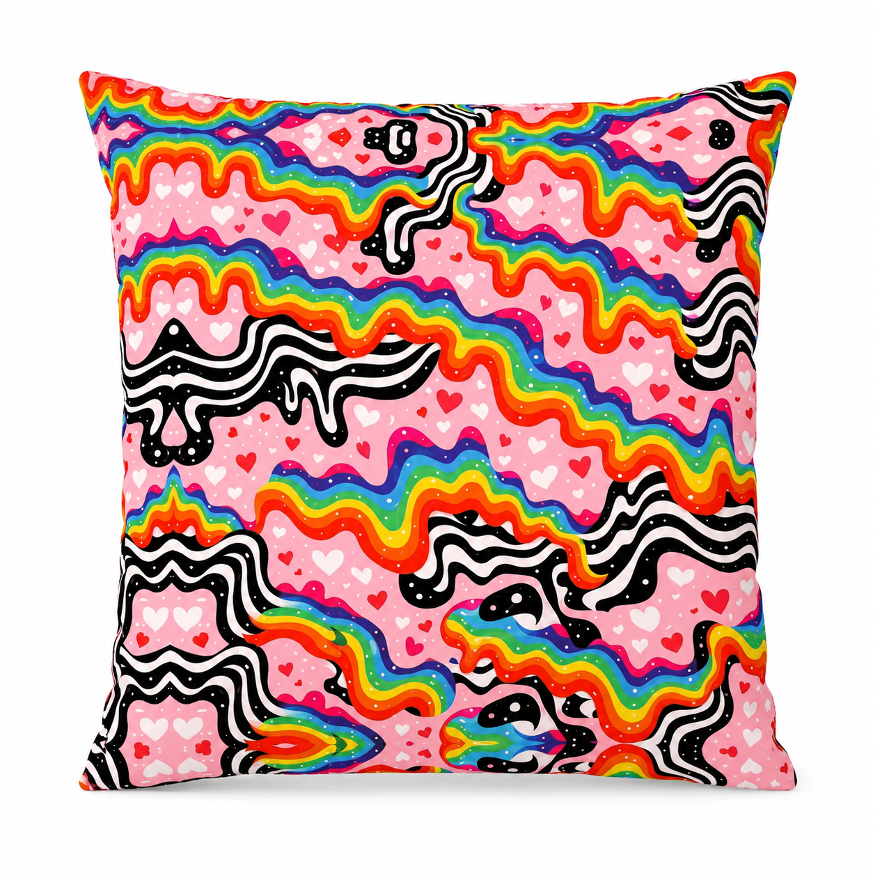 Purplehecate Groovy Melty Rainbow Hearts Wavy Pillow