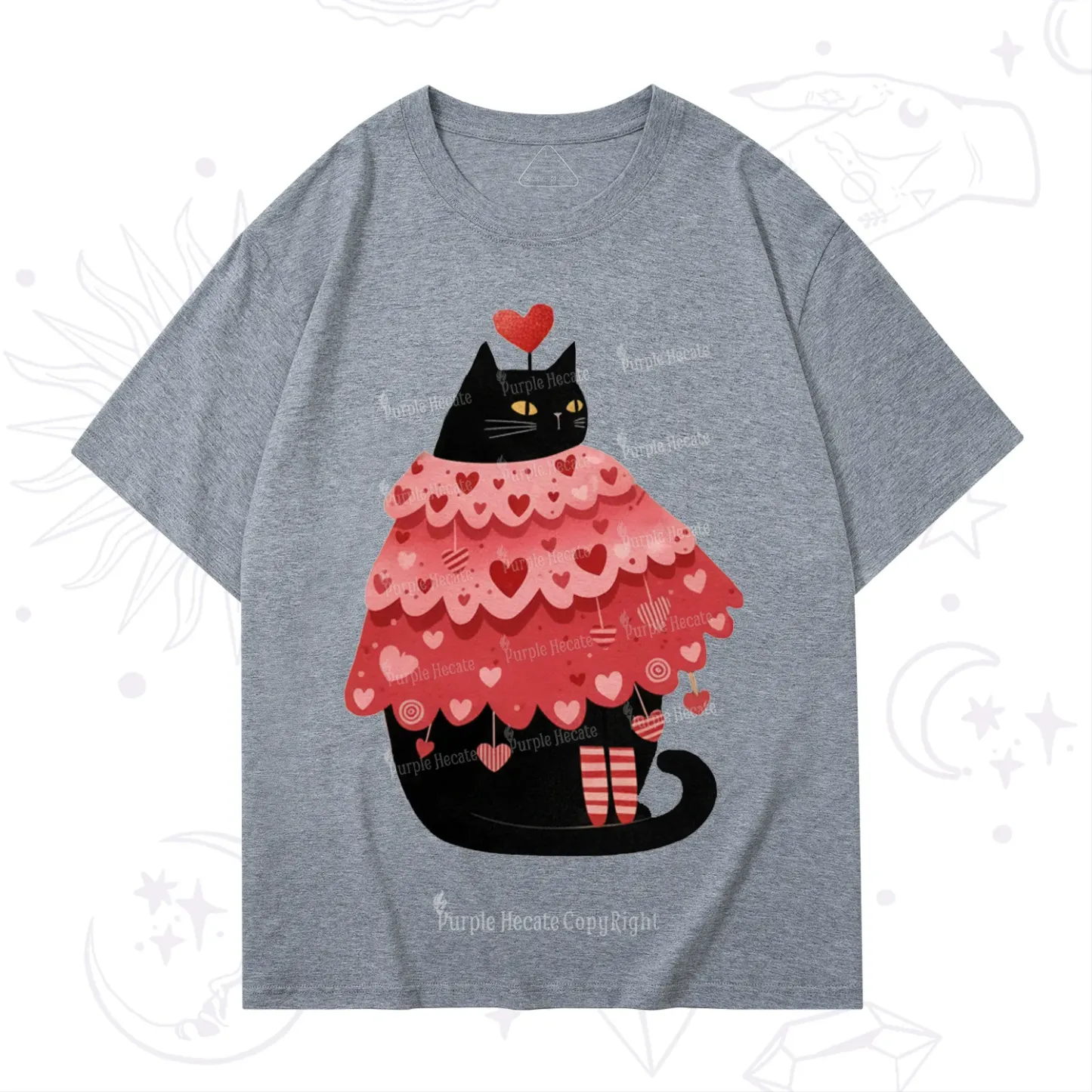 Purplehecate Funny Black Cat in Heart Dress Valentine T-Shirt