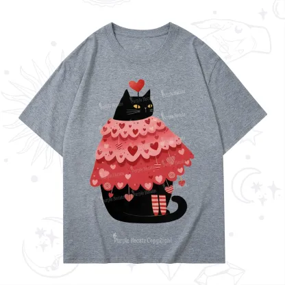 Purplehecate Funny Black Cat in Heart Dress Valentine T-Shirt