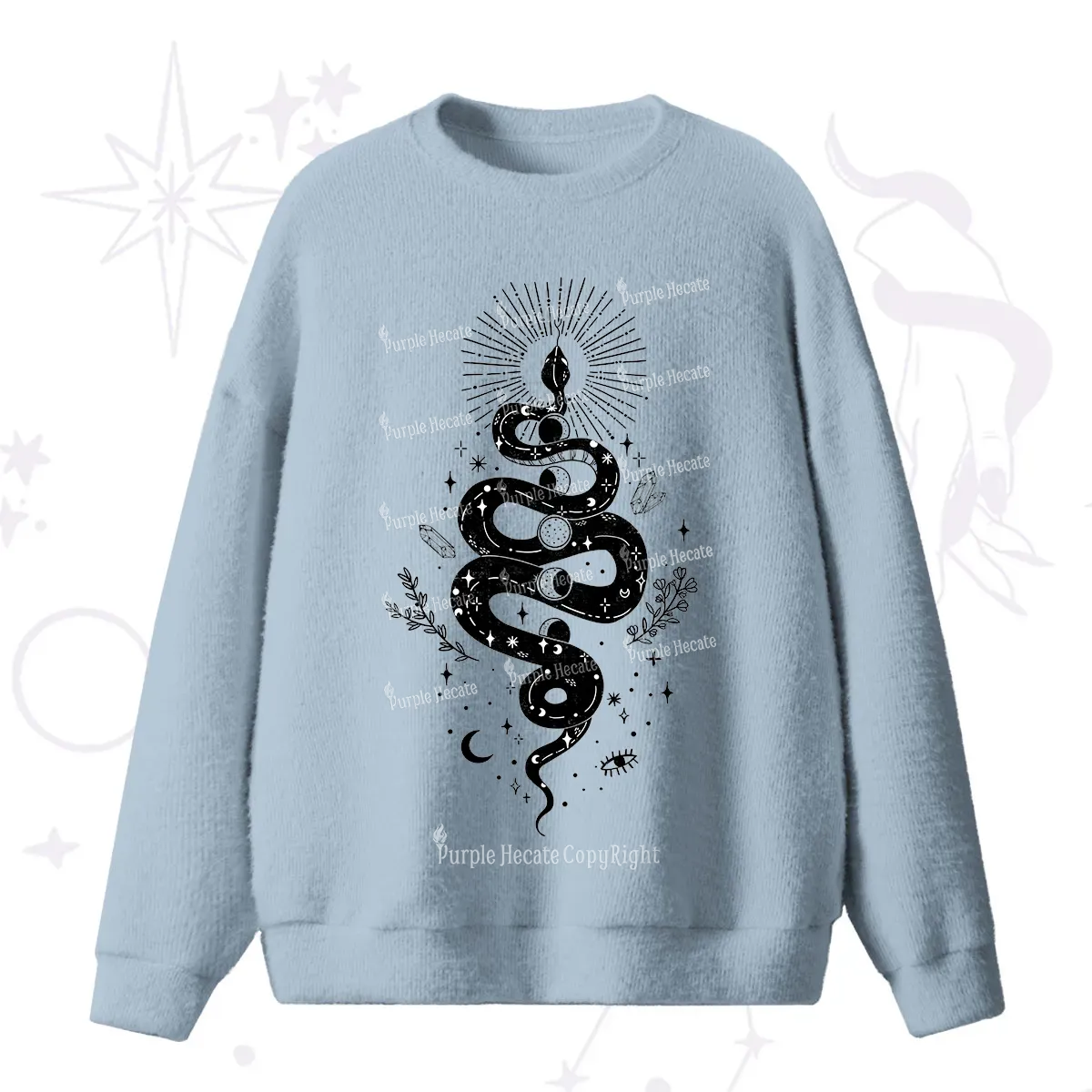 Purplehecate Mystical Moon Phases Snake Fuzzy Ugly Sweater